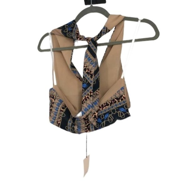 NWT Superdown Alondra Halter wrap crop top in tan blue leopard multicolor SP - Picture 4 of 15